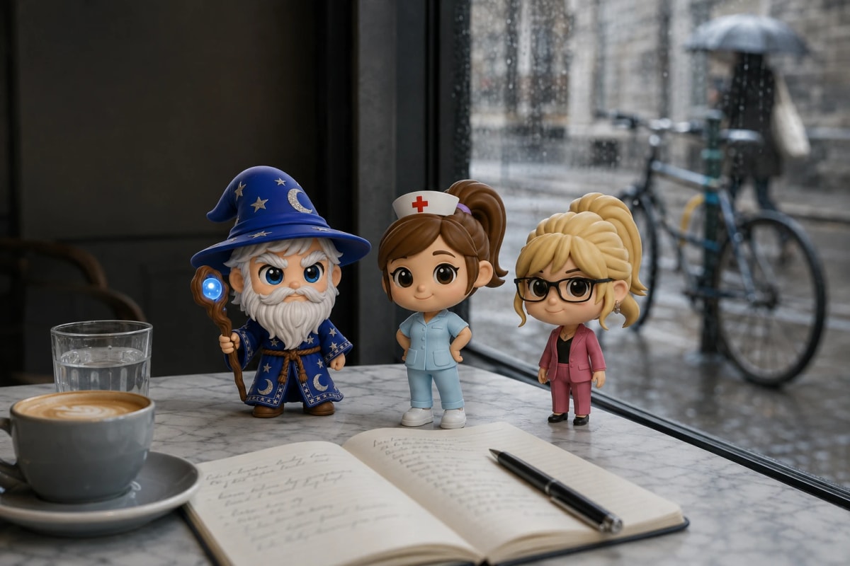 Working out which assistant to use, at a cafe table in Melbourne